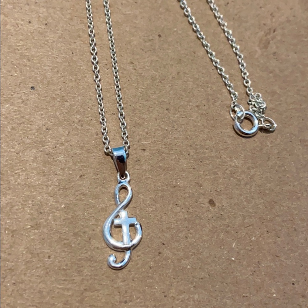 Sterling Silver Cross/Treble Clef Necklace